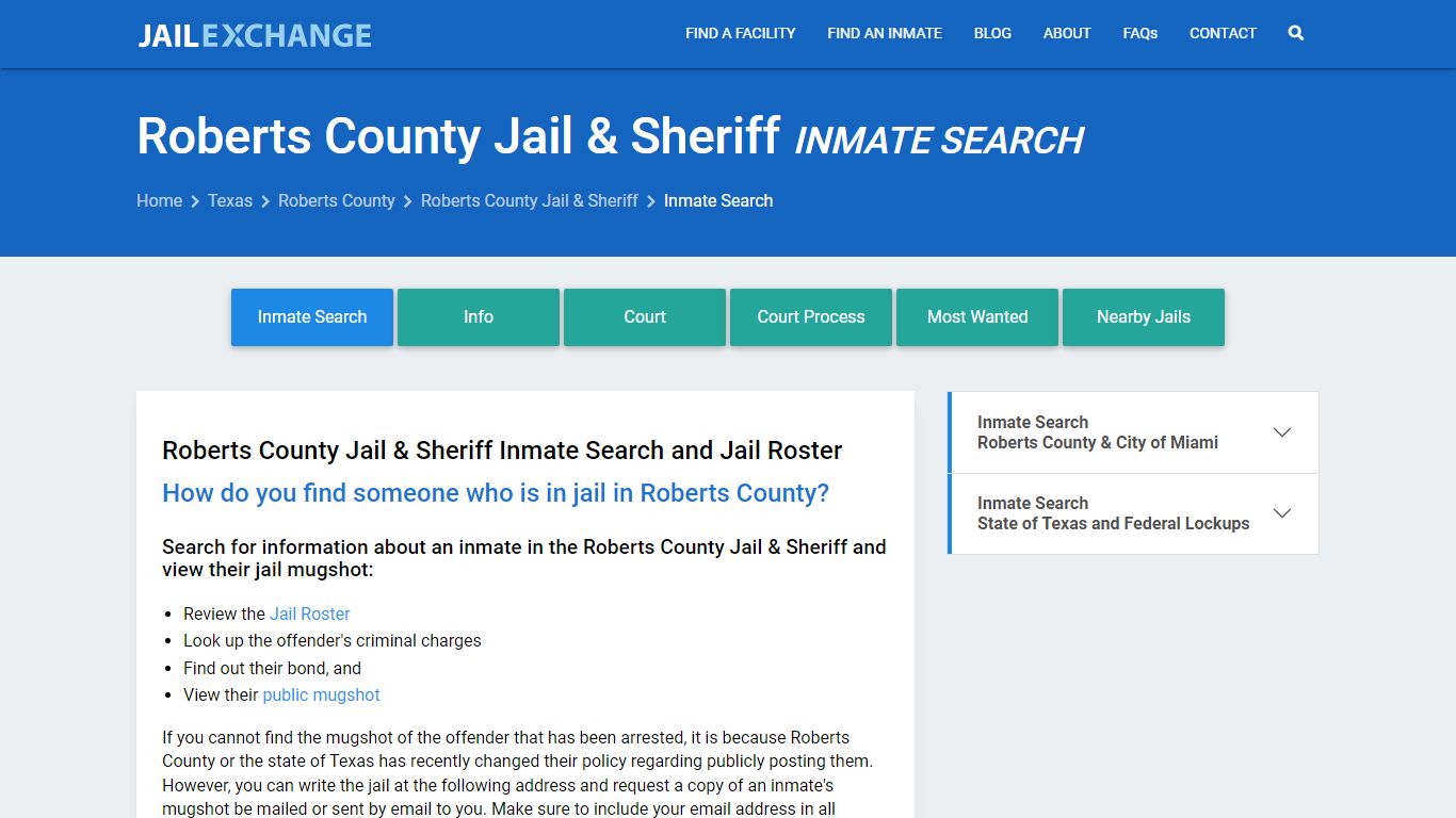 Roberts County Jail & Sheriff Inmate Search - Jail Exchange